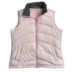 Lands' End Down Puffer Vest Pink Grey Women's size Medium 10 - 12